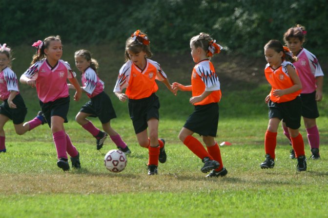 Kelsey takes on Tigers Alexandra and Kendal as teammates watch