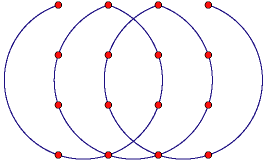 通过4x4网格的三个圆弧