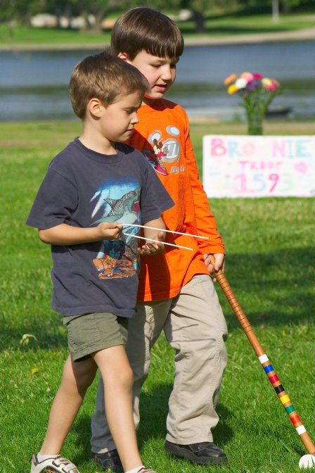 The boys play croquet