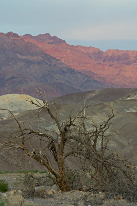 Sunset light on mountains from Furnace Creek Ranch