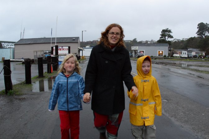 Angie with Sara and Logan in Noyo Harbor