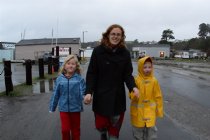 Angie with Sara and Logan in Noyo Harbor