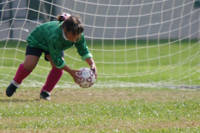 Vanessa makes a diving save