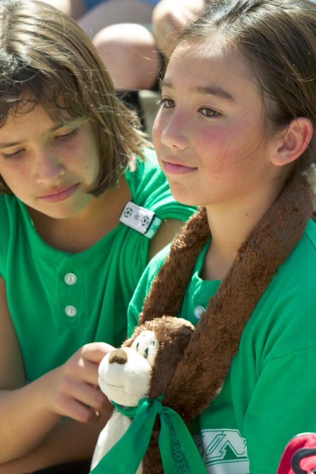 Kayla with the player-of-the-game monkey