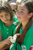 Kayla with the player-of-the-game monkey