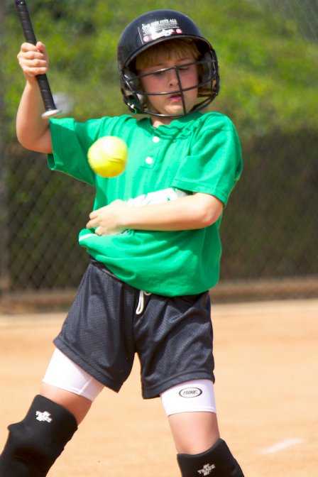 Jessica tries to avoid a high inside pitch