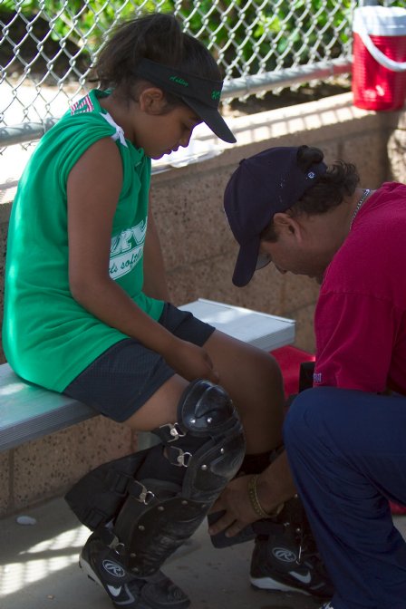 Ashley gets her catcher's gear on