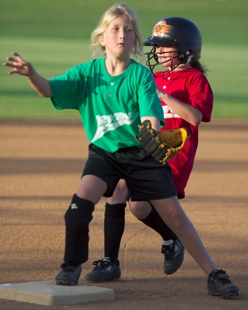 Sara covers third base