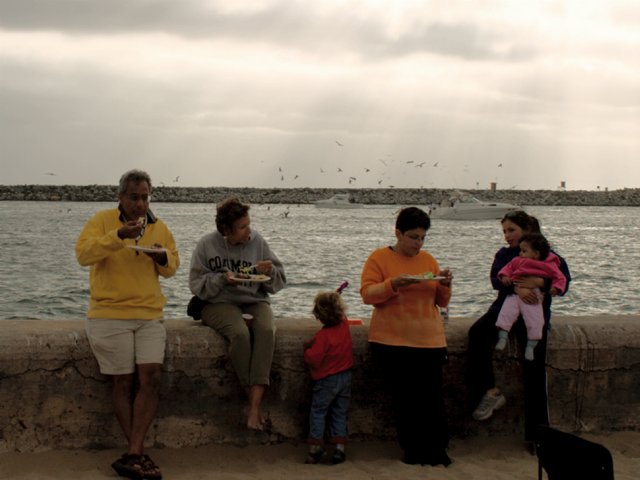 Eating dinner on the seawall