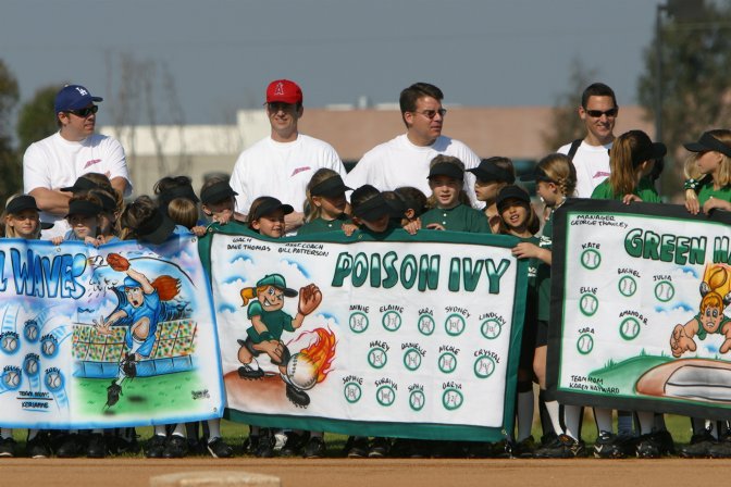 Wall of team banners at the opening ceremony