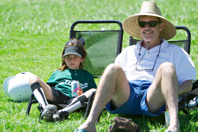 Lawn chairs on the first base line