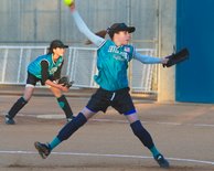 Julia pitching, Shannon on 1st