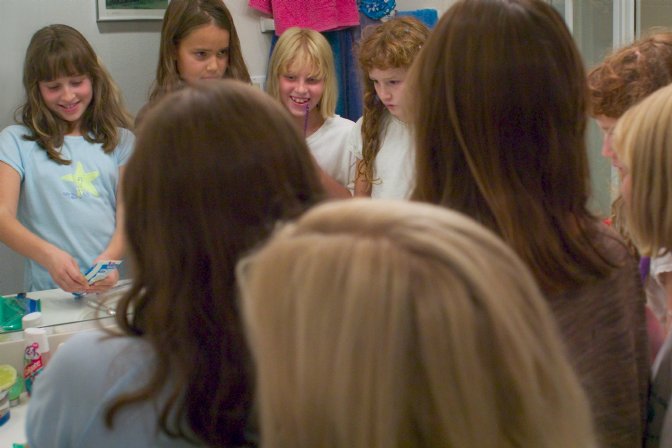 Getting ready to brush their teeth