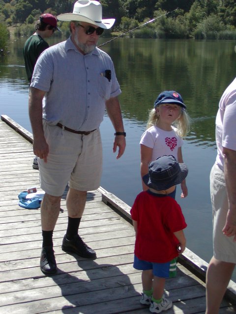 Grampa Richard and kids on the Boronda Lake dock