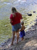 Diana and Timothy about to wade in the river