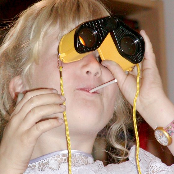 Sara with binoculars