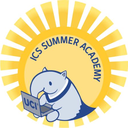 The ICS Summer Academy logo, with a cartoon anteater on a laptop, sitting in a sun