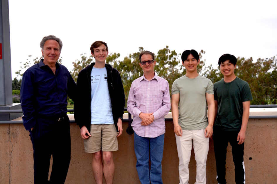ICS Dean Marios Papaefthymiou with Thomas Neill, Professor Michael Shindler, Elijah Huang and Jerry Li.