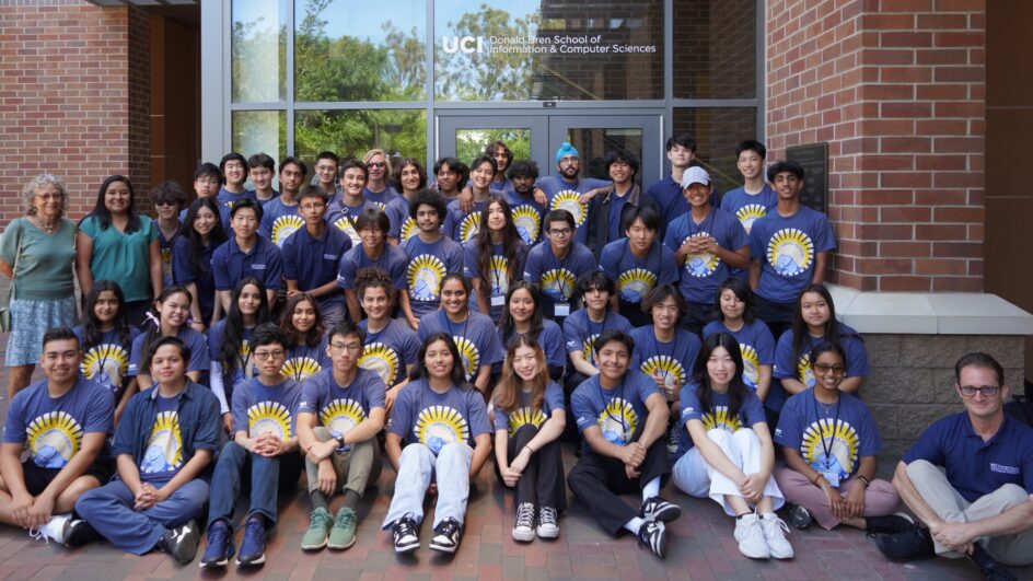 A large group of students at UCI in summer academy tshirts