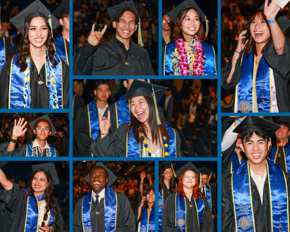 A photo collage showing 10 different students walking in, all smiling.