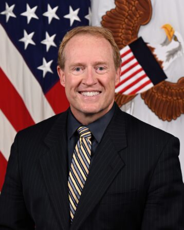 Dr. Douglas Schmidt, Director of Operational Test and Evaluation , Office of the Secretary of Defense poses for his official portrait in the Army portrait studio at the Pentagon in Arlington, Va., April 11, 2024. 