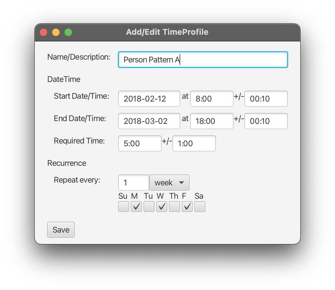 Input form for Time Profiles