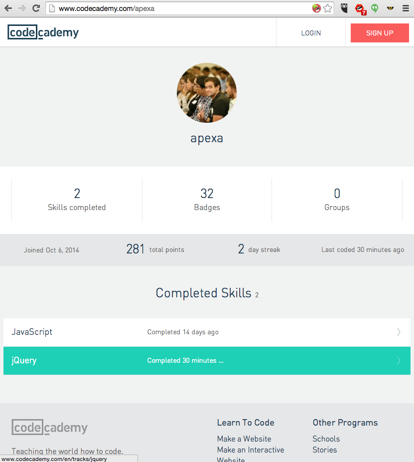 Screen shot of codecademy