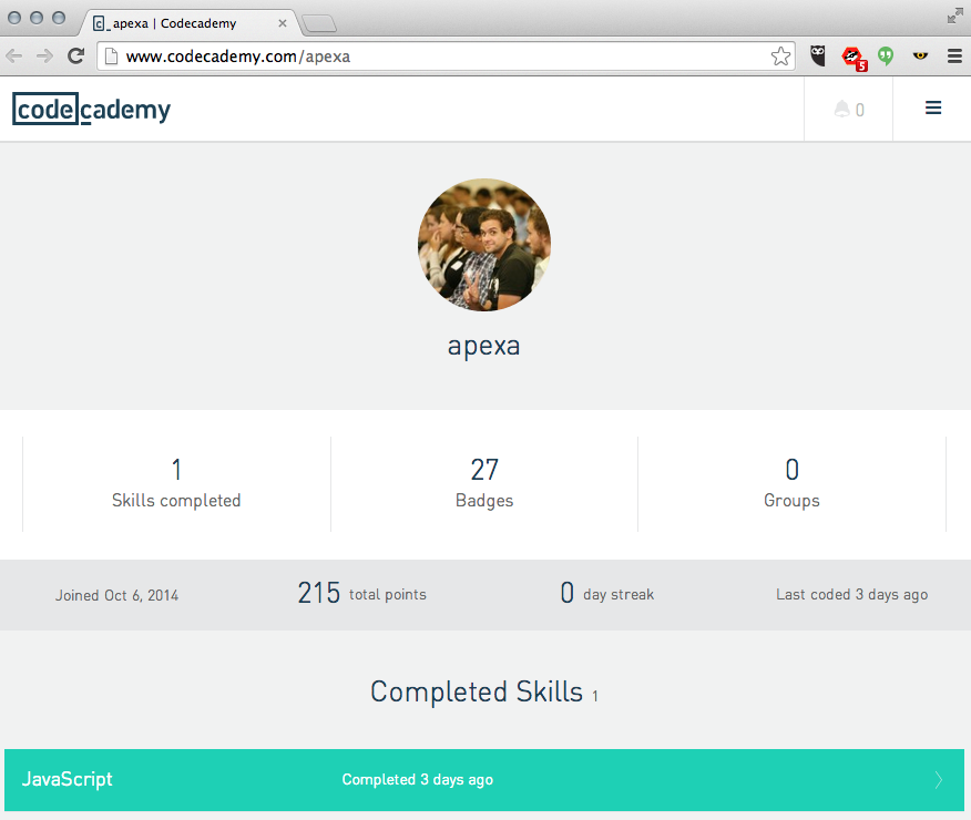 Screen shot of codecademy