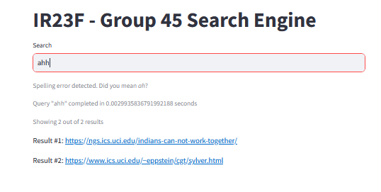 Search Engine graphical user interface
