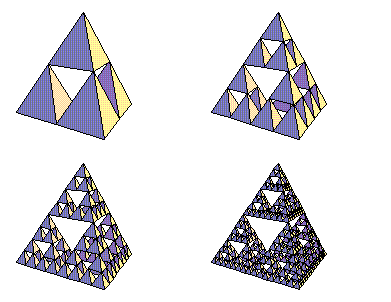 Four levels of the Sierpinski tetrahedron